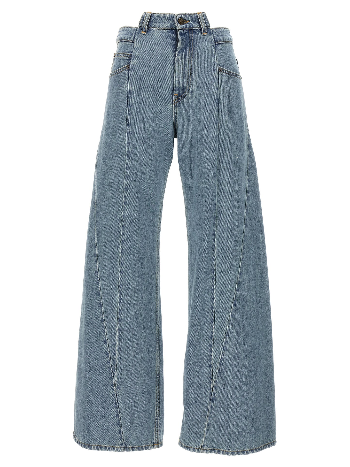 Jeans by Maison Margiela for women in denim cotton light-blue features an sartorial wide and long with a cut for a sartorial finish.