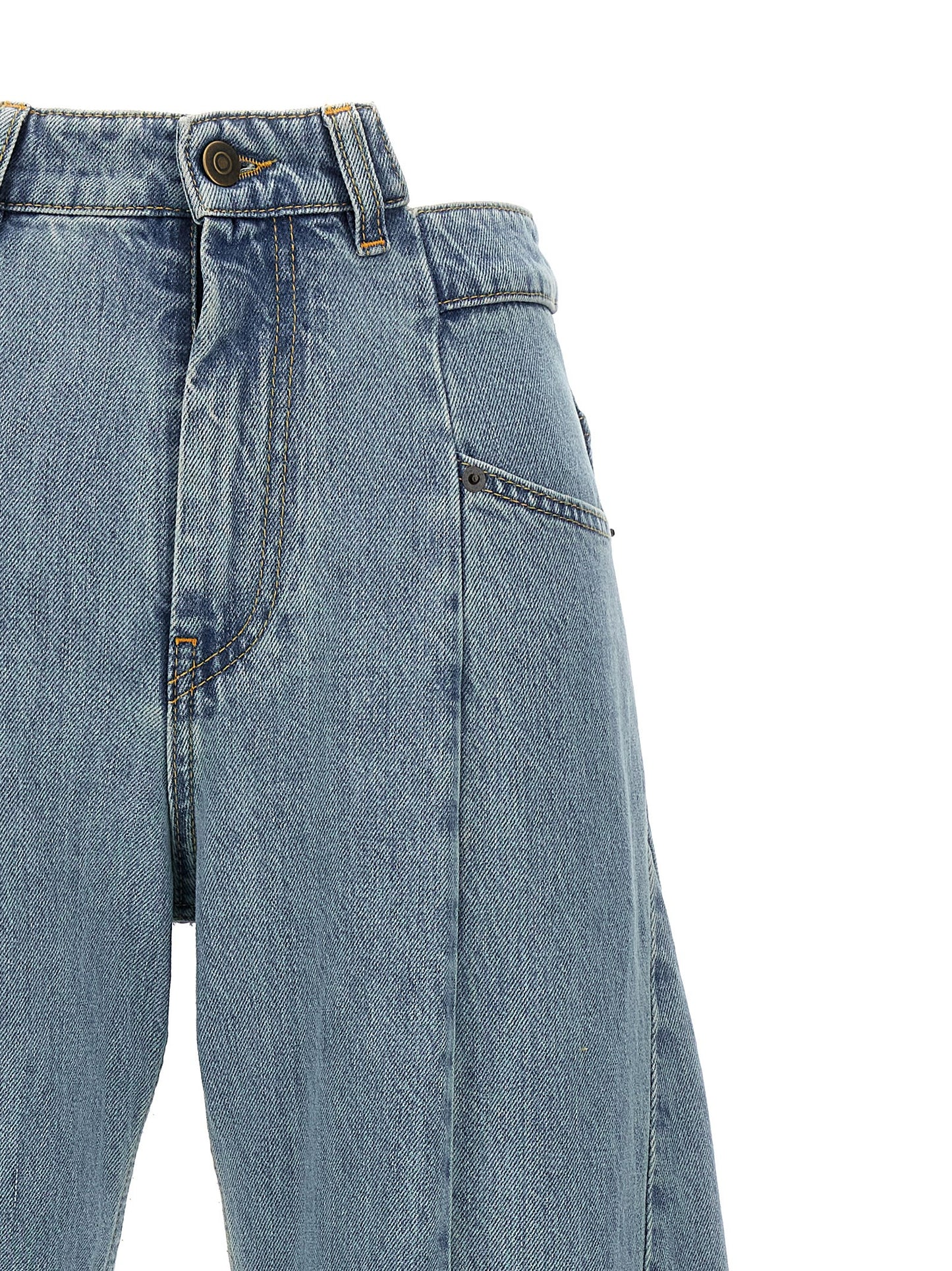 Jeans by Maison Margiela for women in denim cotton light-blue presents a tailored silhouette, showcasing a tailored wide and long cut with a refined for a truly tailored aesthetic.