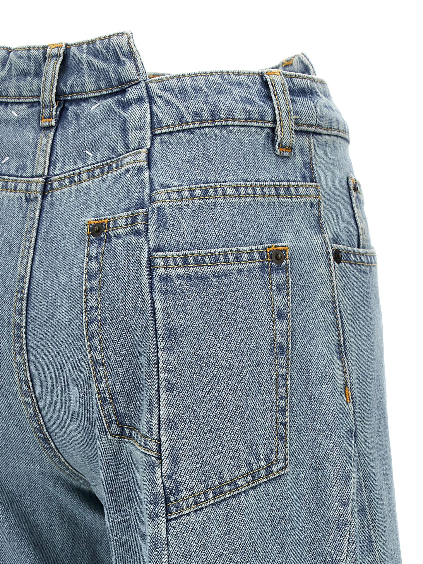 Jeans by Maison Margiela for women in denim cotton light-blue features an refined tailoring silhouette, showcasing a premium wide with a and long cut for a refined tailoring look.