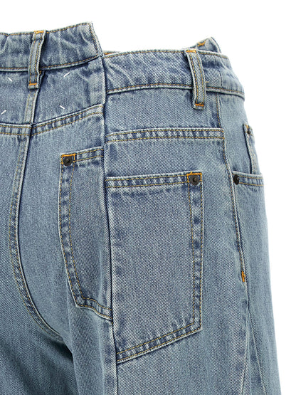 Jeans by Maison Margiela for women in denim cotton light-blue features an refined tailoring silhouette, showcasing a premium wide with a and long cut for a refined tailoring look.