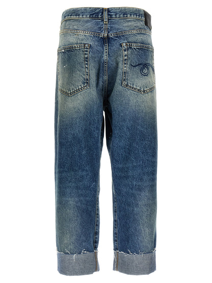 Jeans by R13 for women in cotton denim & patent leather blue & signature features a polished silhouette with a polished straight-leg, reaching a polished long and finished with a polished .
