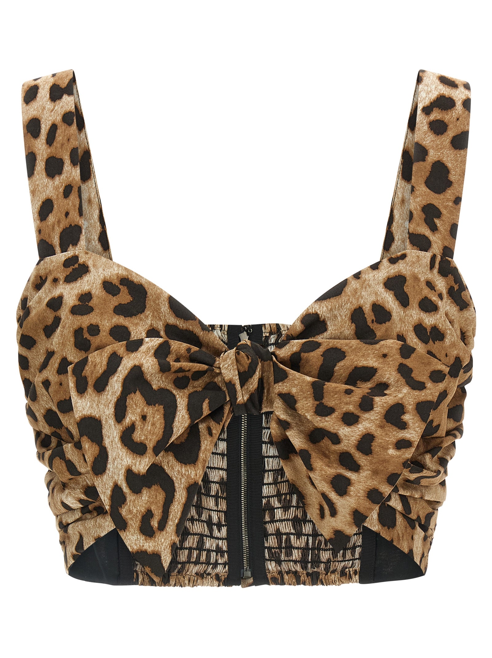 Blouse by Dolce & Gabbana for women in cotton animal, brown & print showcases a sleek silhouette, elegantly detailed with a sleek sweetheart neckline and for a sleek finish.
