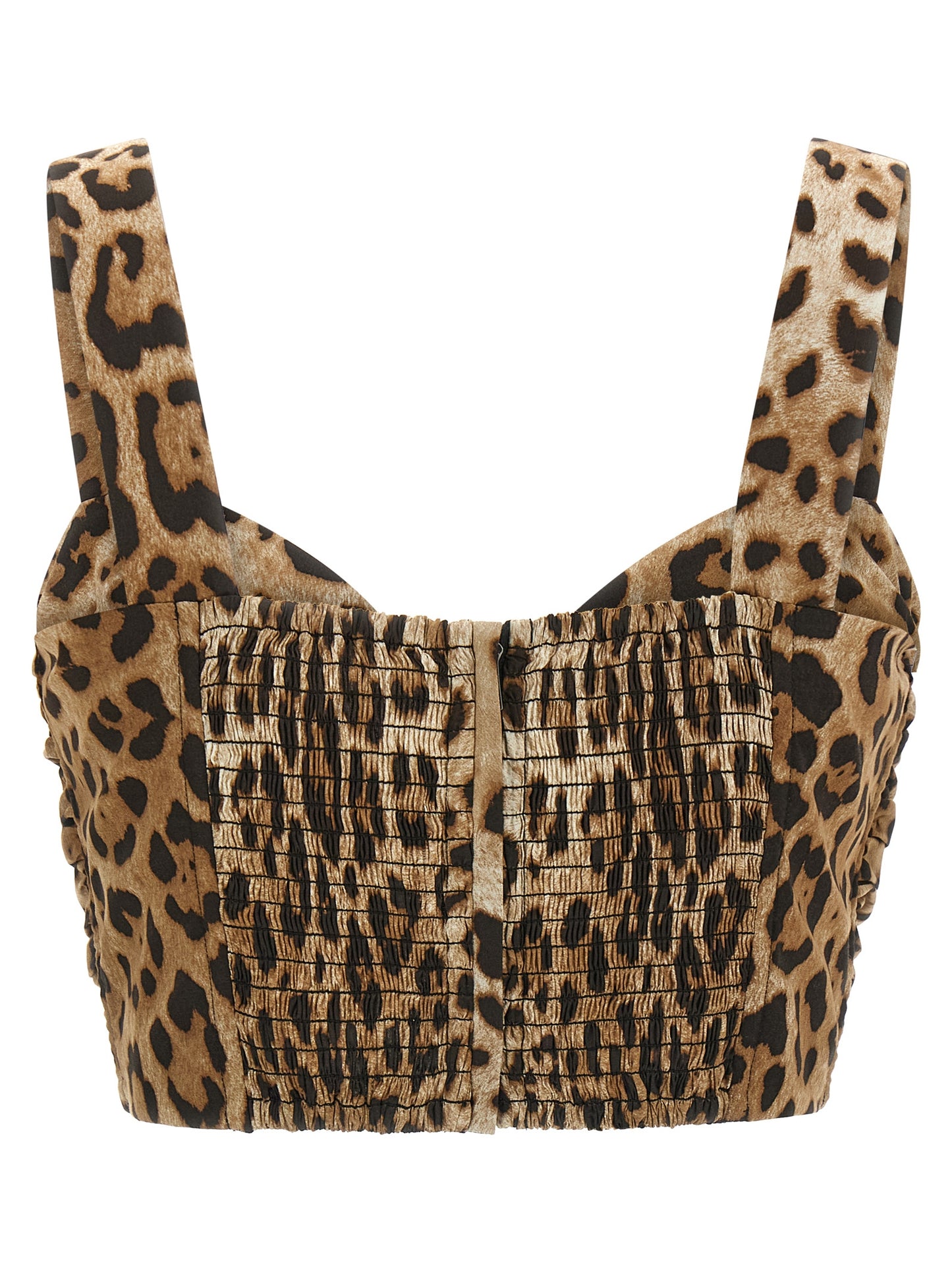 Blouse by Dolce & Gabbana for women in cotton animal, brown & print features an architectural silhouette with a refined and elegant sweetheart neckline for a architectural look.