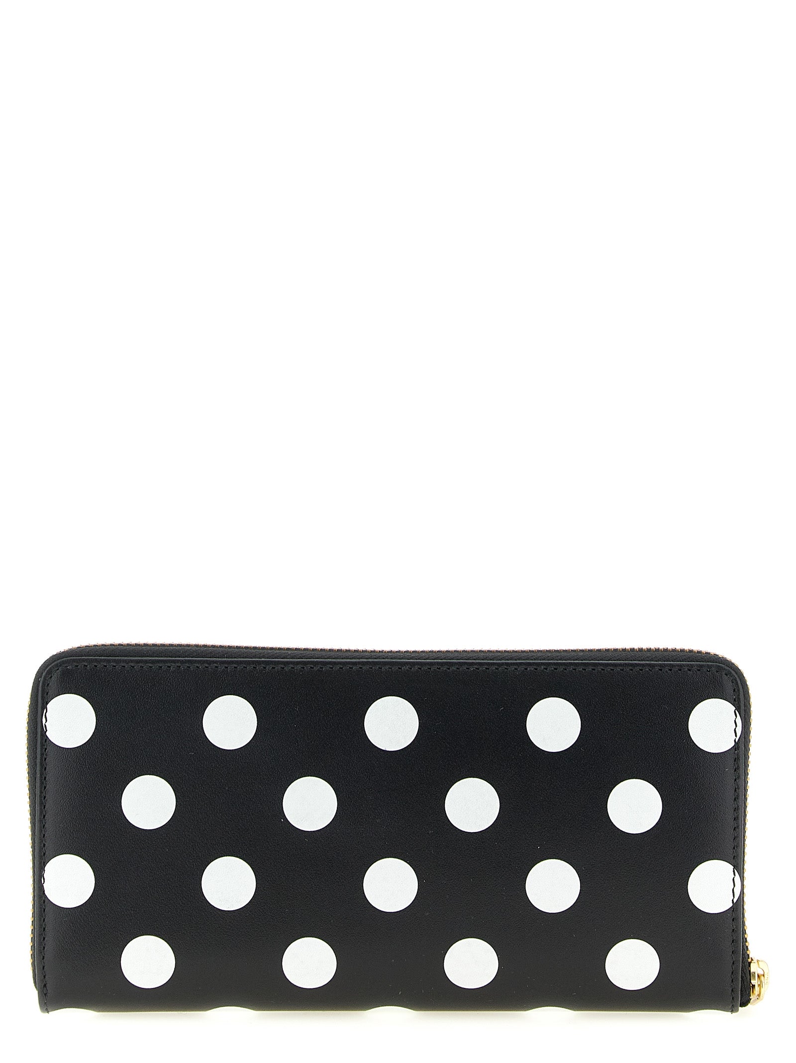 Wallet by Comme Des Garçons for men in calfskin leather bicolour, black, white, dots & print showcases a discerning silhouette, artfully capturing the essence of Calfskin Leather Wallet with its functional .
