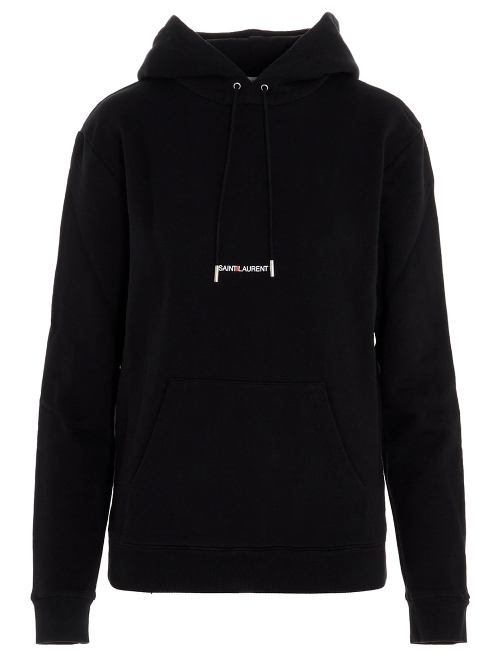 Sweatshirt Hoodie by Saint Laurent for women in cotton black & print features an dramatic silhouette, showcasing a sophisticated hooded neckline and dramatic for a refined, modern aesthetic.