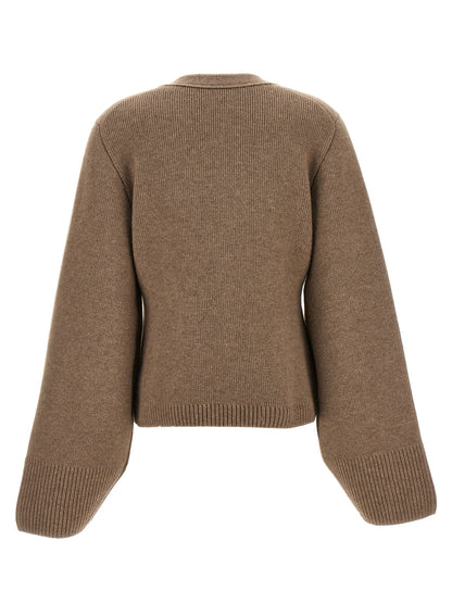 Cardigan by Khaite for women in cashmere brown features an impeccable silhouette, showcasing a sophisticated v-neck neckline and detail for a truly impeccable finish.