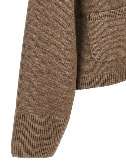 Cardigan by Khaite for women in cashmere brown showcases a luxurious silhouette, meticulously detailed with a sophisticated and for a refined finish.
