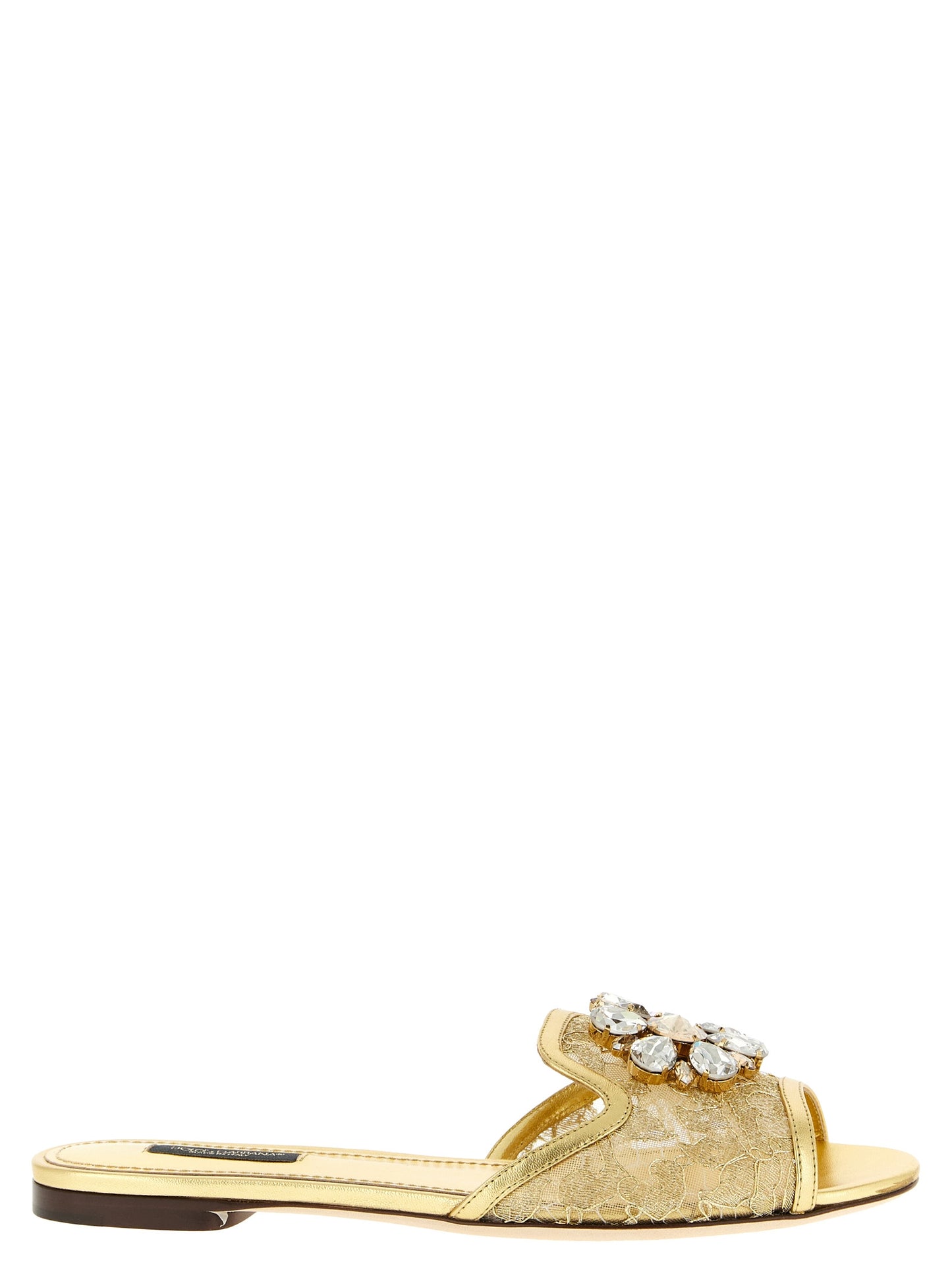 Sliders Sandals Flat Shoes by Dolce & Gabbana for women in polyamide & polyester gold features an captivating silhouette, showcasing the captivating style of the Women's Polyamide & Polyester Sliders Sandals Flat Shoes with its distinct and refined .