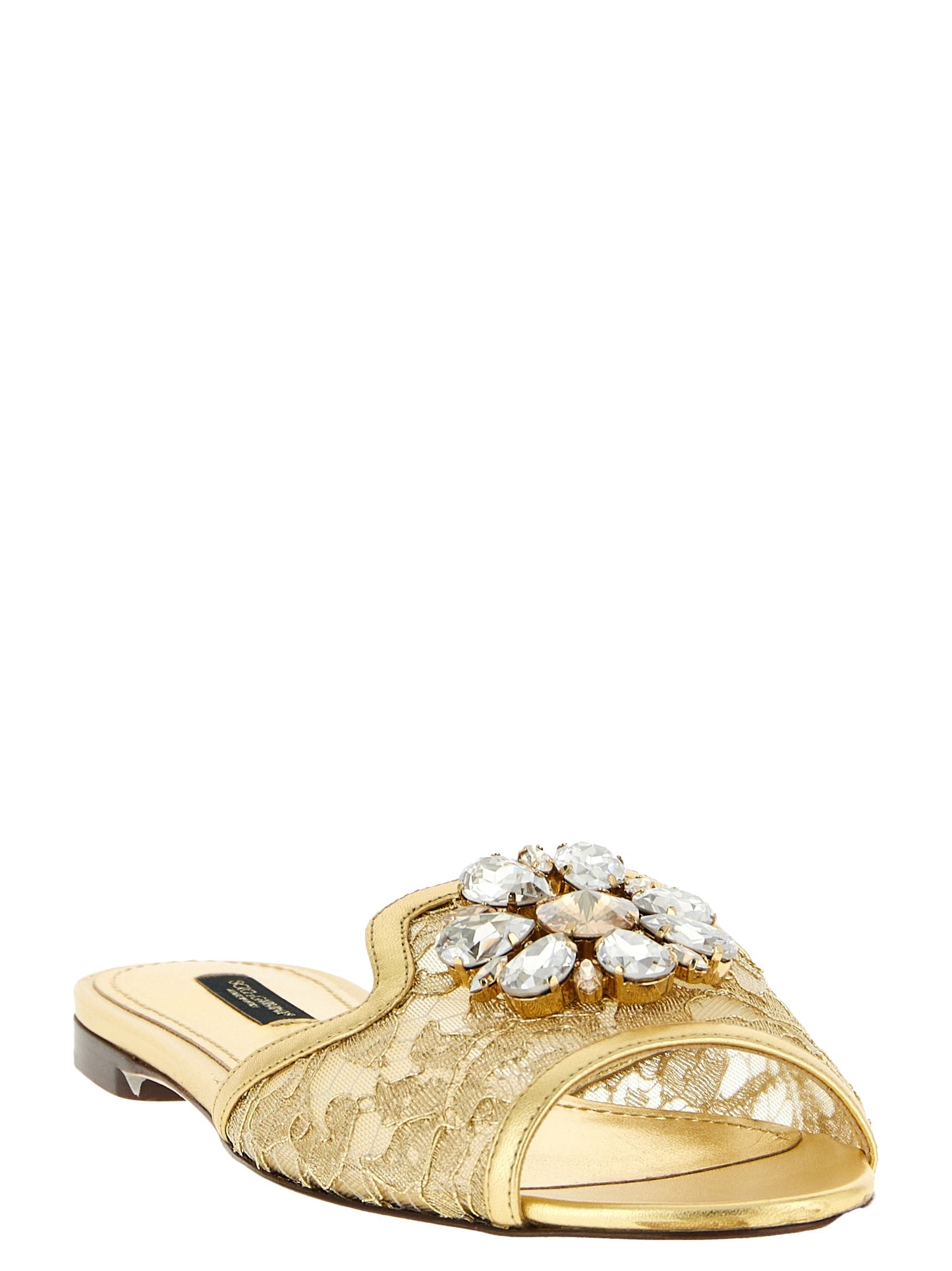 Sliders Sandals Flat Shoes by Dolce & Gabbana for women in polyamide & polyester gold showcases a resplendent Women's Polyamide & Polyester Sliders Sandals Flat Shoes aesthetic with a and .