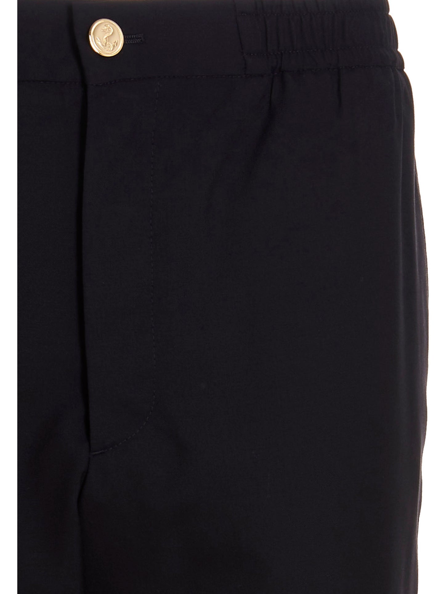 Trousers by Thom Browne for men in wool blue presents a smart silhouette, meticulously detailed with a smart athletic, a smart long, and a smart .