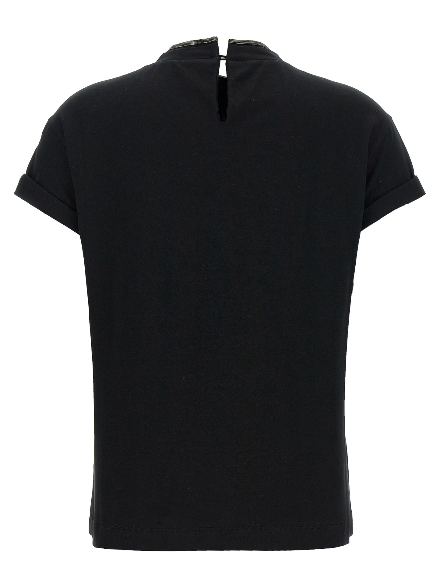 T-Shirt by Brunello Cucinelli for women in stretch cotton black showcases a chic silhouette, artfully detailed with a chic crew neckline and for a chic finish.