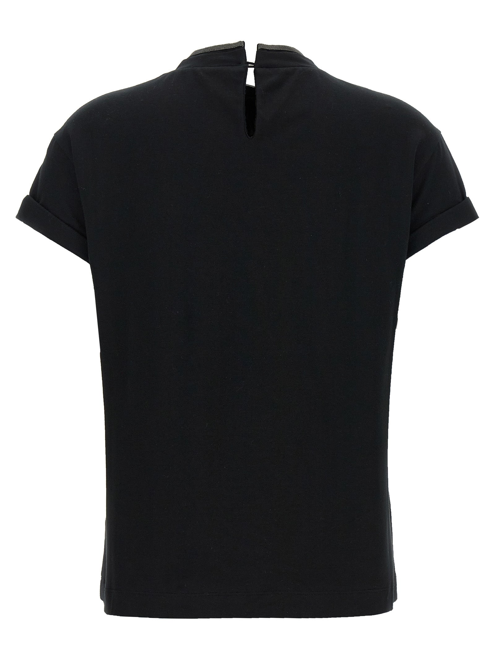 T-Shirt by Brunello Cucinelli for women in stretch cotton black showcases a chic silhouette, artfully detailed with a chic crew neckline and for a chic finish.