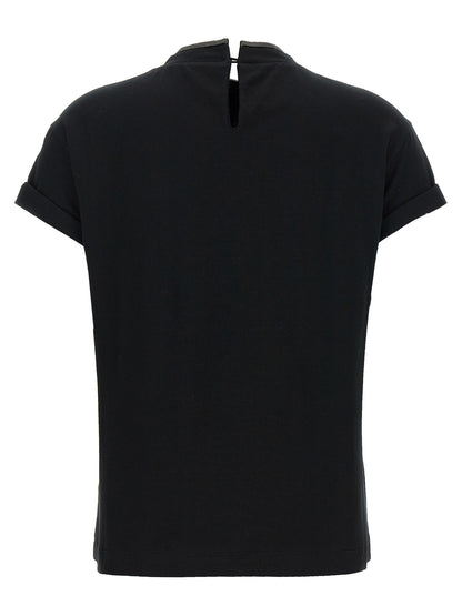 T-Shirt by Brunello Cucinelli for women in stretch cotton black showcases a chic silhouette, artfully detailed with a chic crew neckline and for a chic finish.