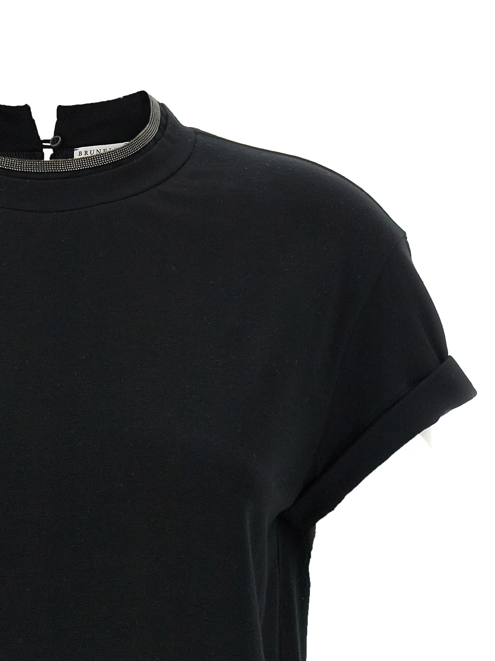 T-Shirt by Brunello Cucinelli for women in stretch cotton black features a plush silhouette, showcasing a sophisticated and for a truly plush finish.
