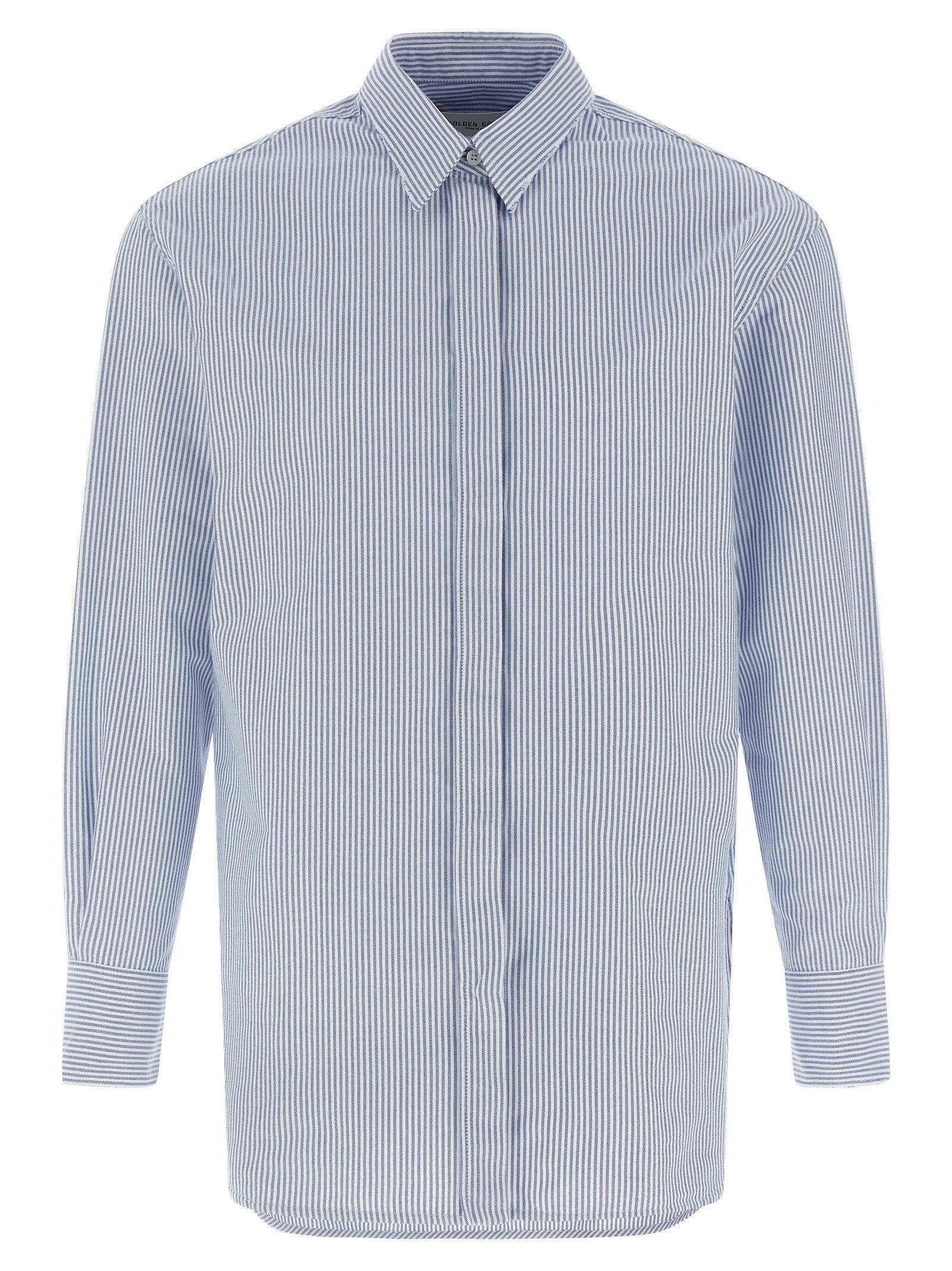 Blouse by Golden Goose for women in cotton light-blue, patterned & striped features an polished silhouette, showcasing a sophisticated and long-sleeve detail for a truly polished finish.