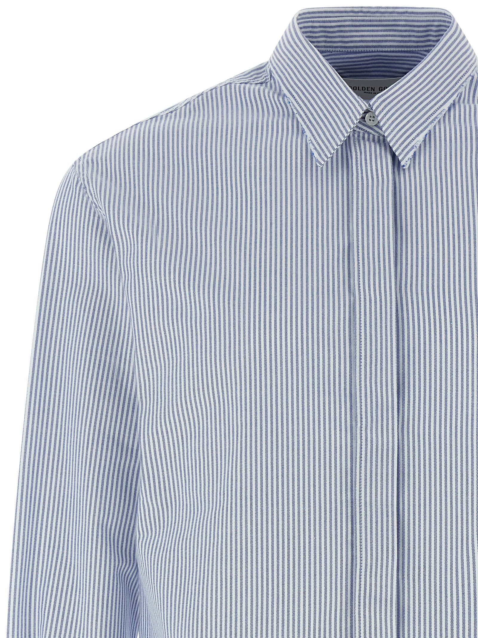 Blouse by Golden Goose for women in cotton light-blue, patterned & striped presents a discerning silhouette, showcasing a sophisticated and for a truly discerning finish.