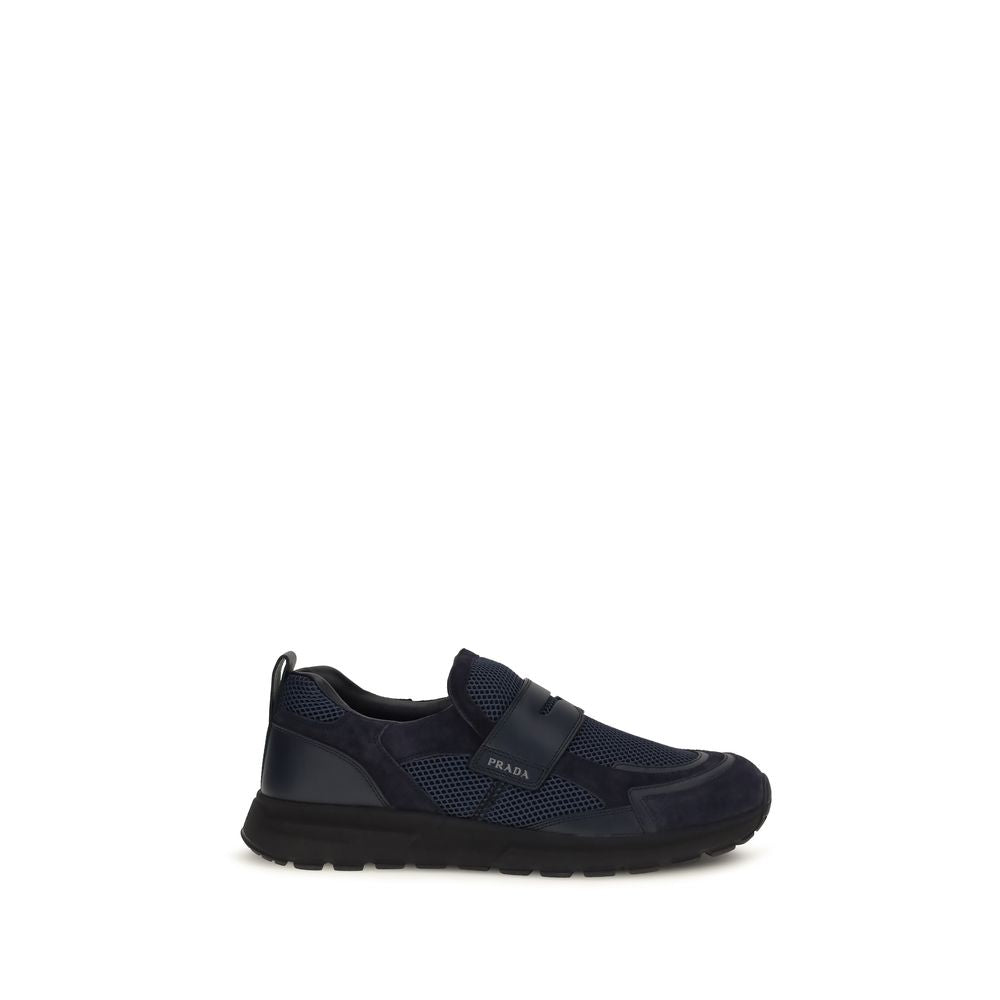 Athletic Sneakers by Prada for men in bos taurus suede calf leather blue showcases an impeccable silhouette, defined by an impeccable athletic style design that perfectly captures the essence of the Men's Athletic Bos Taurus Suede Calf Leather Sneakers.