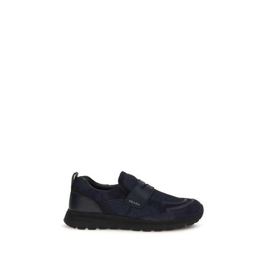 Athletic Sneakers by Prada for men in bos taurus suede calf leather blue showcases an impeccable silhouette, defined by an impeccable athletic style design that perfectly captures the essence of the Men's Athletic Bos Taurus Suede Calf Leather Sneakers.