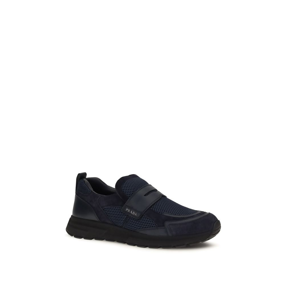 Athletic Sneakers by Prada for men in bos taurus suede calf leather blue features an exquisite silhouette, showcasing the premium athletic style of the Men's Athletic Bos Taurus Suede Calf Leather Sneakers with an exquisite finish.