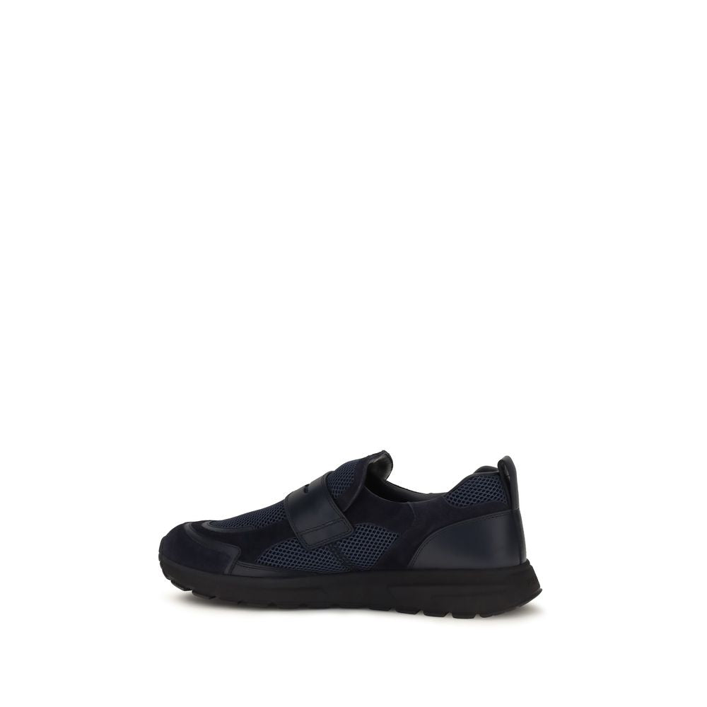 Athletic Sneakers by Prada for men in bos taurus suede calf leather blue features an effortless chic silhouette, showcasing the signature athletic style of the Men's Athletic Bos Taurus Suede Calf Leather Sneakers collection with a truly effortless chic finish.