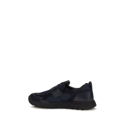 Athletic Sneakers by Prada for men in bos taurus suede calf leather blue features an effortless chic silhouette, showcasing the signature athletic style of the Men's Athletic Bos Taurus Suede Calf Leather Sneakers collection with a truly effortless chic finish.