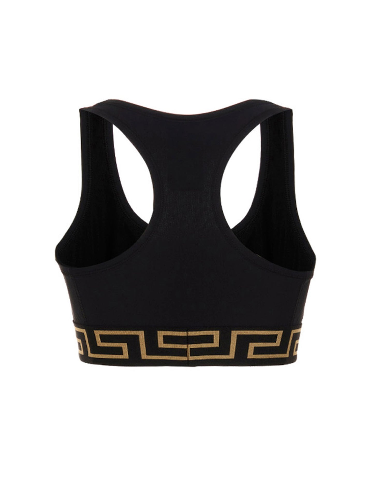 Sport Bra by Versace for women in stretch polyamide black features a comfortable silhouette, showcasing the comfortable design of this Medusa Women's Stretch Polyamide Sport Bra.