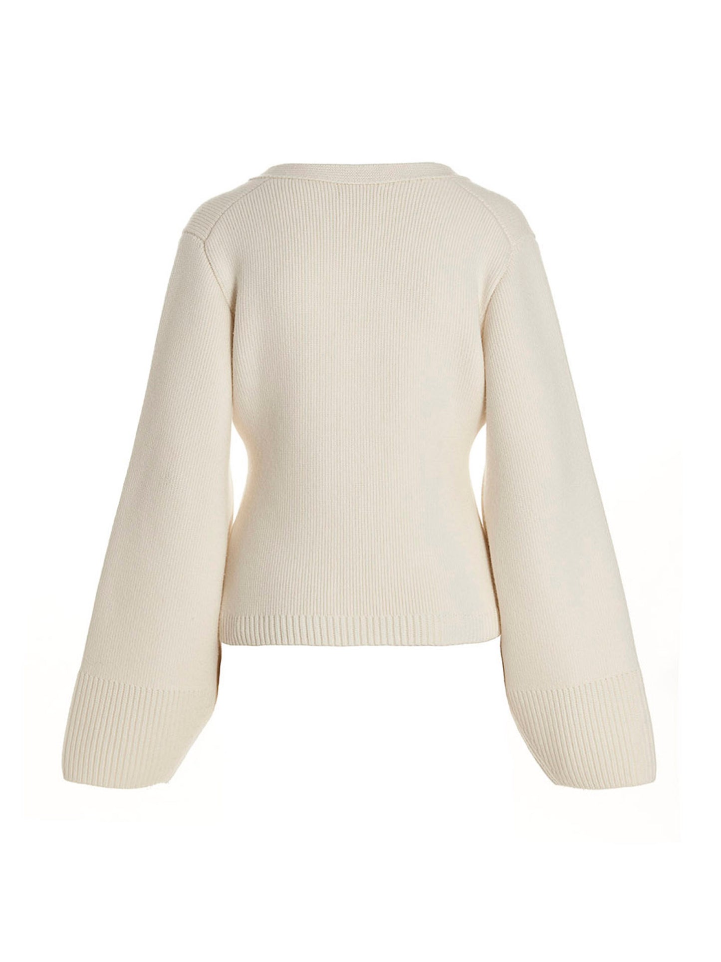 Cardigan by Khaite for women in cashmere white presents a textural silhouette, artfully finished with a textural v-neck neckline and for a sophisticated, textural look.
