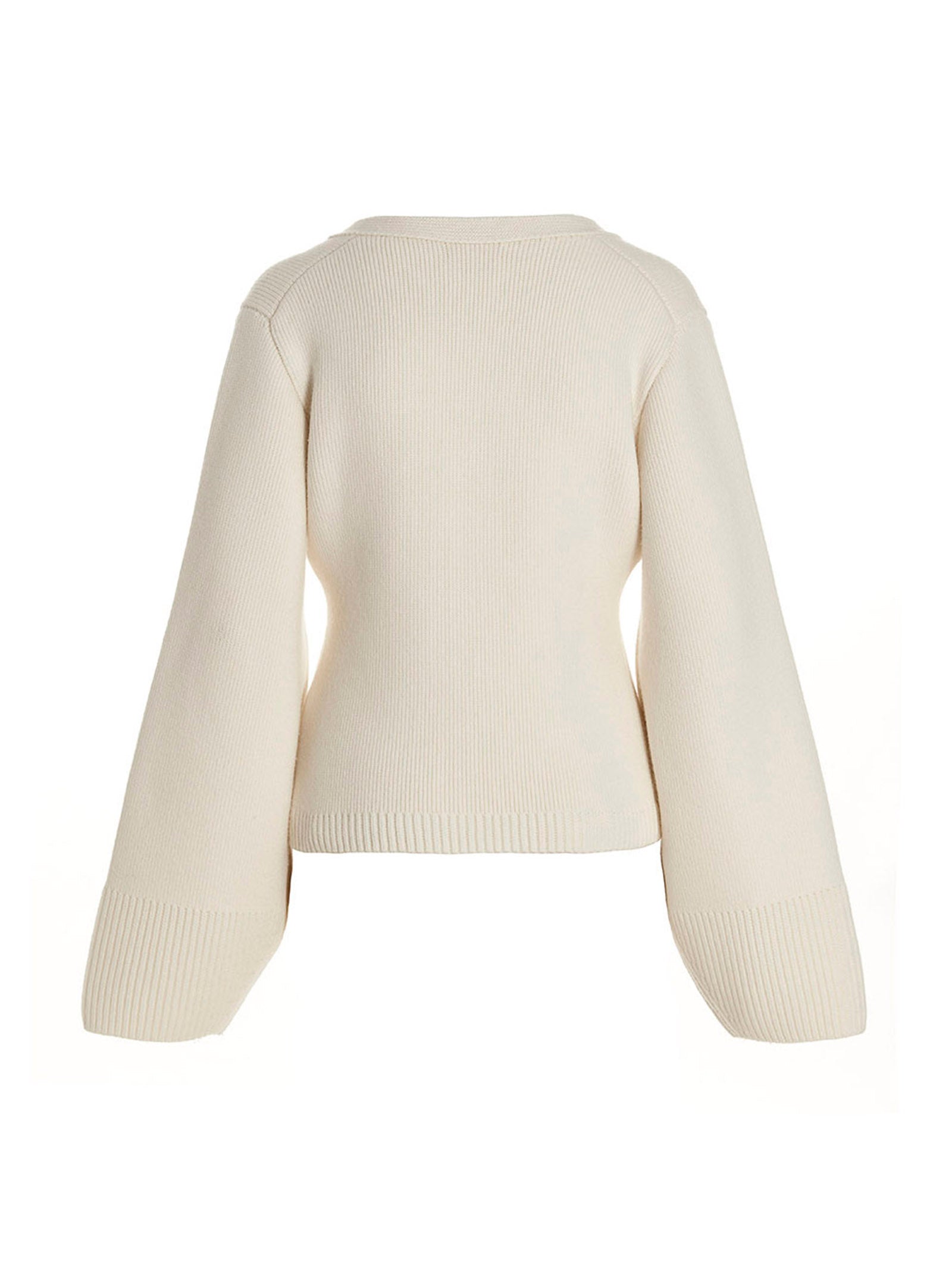 Cardigan by Khaite for women in cashmere white presents a textural silhouette, artfully finished with a textural v-neck neckline and for a sophisticated, textural look.