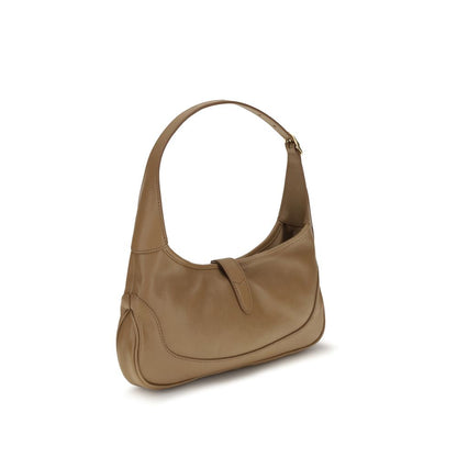 Medium Shoulder Hobo Handbag by Gucci for women in bos taurus calf grained leather beige, gold, natural & signature features a contemporary silhouette, showcasing a secure zipper, ample , and contemporary shoulder-strap & handle for a sophisticated look.