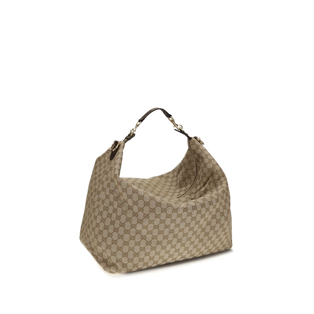 Large Shoulder Bag by Gucci for men in nylon faux leather & canvas beige, gold & signature features a distinguished silhouette, showcasing a secure zipper and distinguished with versatile shoulder-strap, adjustable-strap, detachable-strap & handle for a distinguished finish.