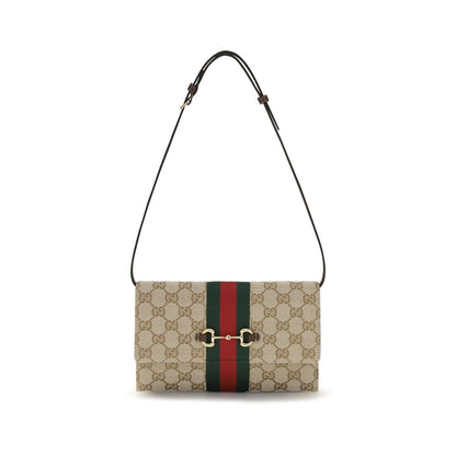 Cardholder Wallet by Gucci for women in polyester leather cotton canvas blue, brown, gold, red, monogram & striped showcases a distinguished silhouette, artfully capturing the essence of the distinguished Gg Horsebit Polyester Leather Cotton Canvas Cardholder Wallet design with functional card-organization compact-design.