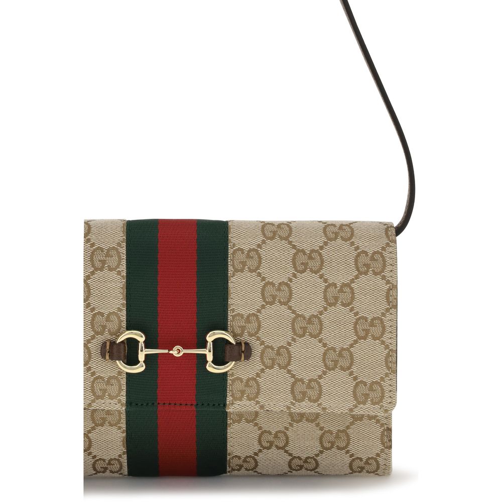 Cardholder Wallet by Gucci for women in polyester leather cotton canvas blue, brown, gold, red, monogram & striped presents a refined silhouette, artfully capturing the essence of the Gg Horsebit Polyester Leather Cotton Canvas Cardholder Wallet design with sophisticated card-organization compact-design for a refined look.