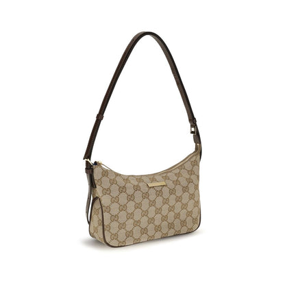 Small Flap Handbag by Gucci for women in polyester leather cotton canvas beige, gold & monogram features a signature silhouette, showcasing a secure zipper and signature with versatile shoulder-strap, handle, adjustable-strap & detachable-strap for a sophisticated look.