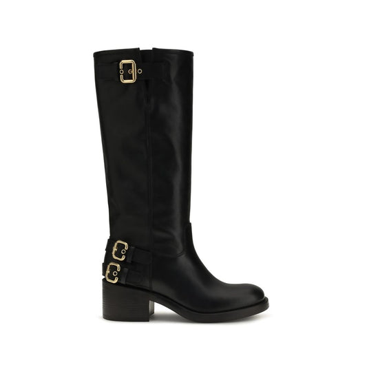 Flat Biker High Knee-High Boots by Chloé for women in bos taurus calfskin leather black & silver showcases a impeccable silhouette as Paddington Women's Bos Taurus Calfskin Leather Flat Biker High Knee-High Boots, artfully defined by a impeccable flat and a impeccable .