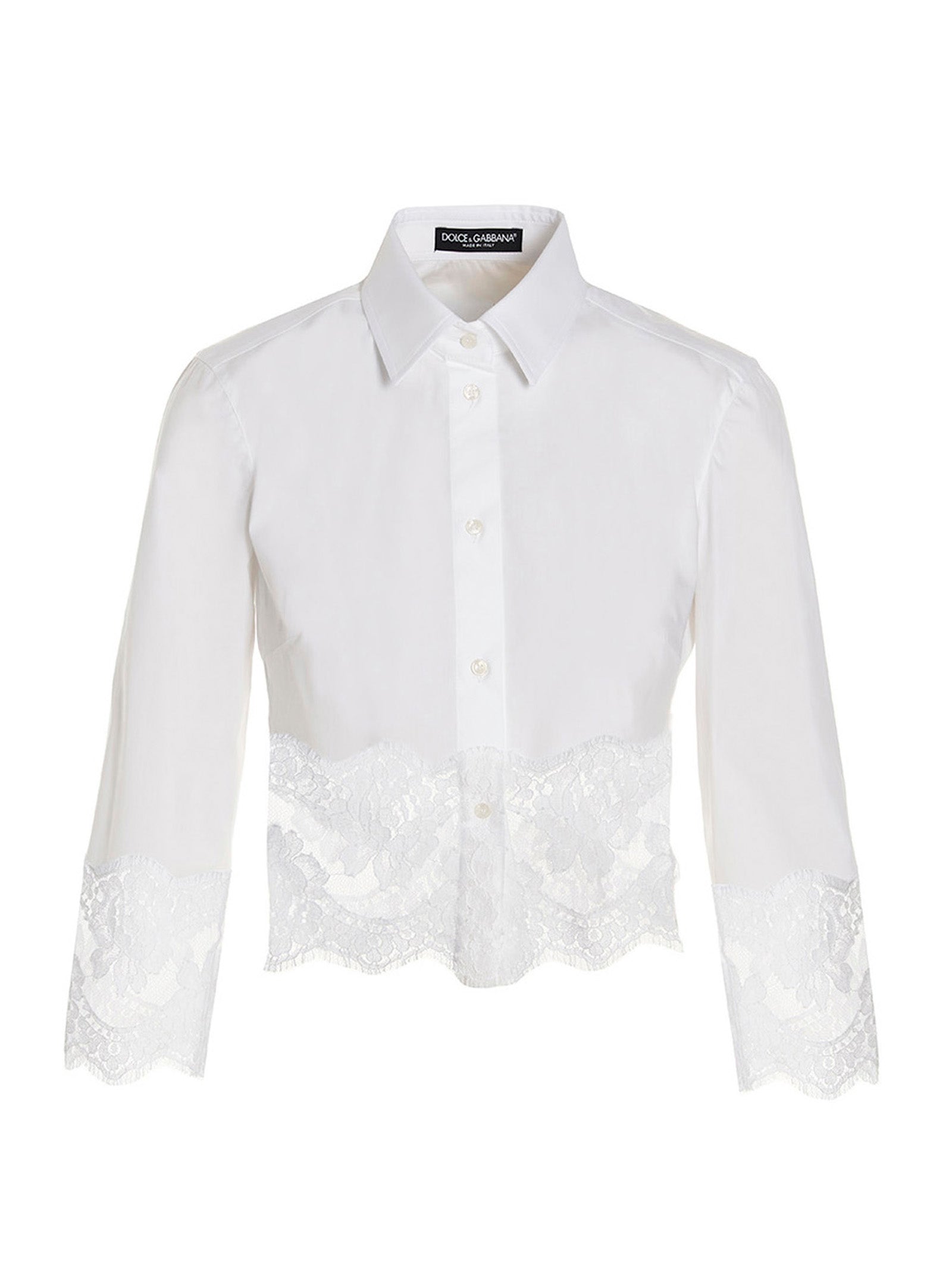Blouse by Dolce & Gabbana for women in stretch polyamide cotton white presents a discerning silhouette, showcasing a sophisticated and for a truly discerning finish.