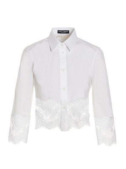 Blouse by Dolce & Gabbana for women in stretch polyamide cotton white presents a discerning silhouette, showcasing a sophisticated and for a truly discerning finish.