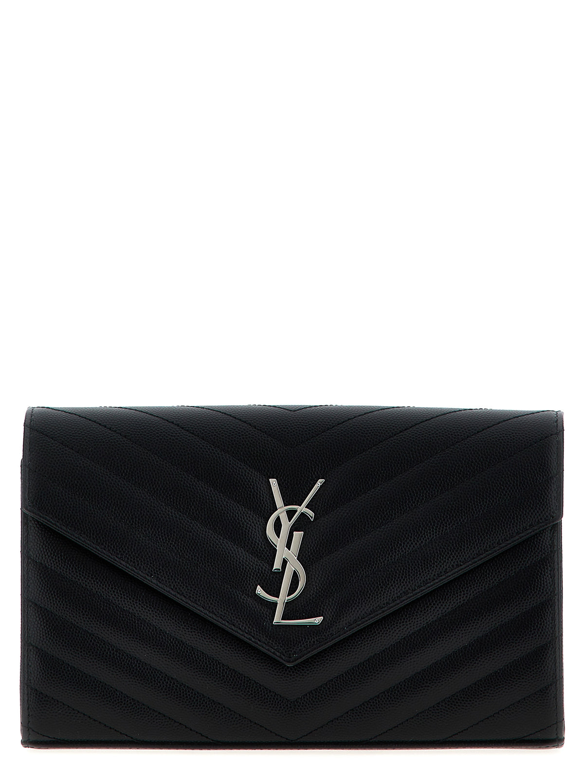 Saint Laurent Cassandre De Poudre Calfskin Leather Quilted Flap Clutch Handbag - Black