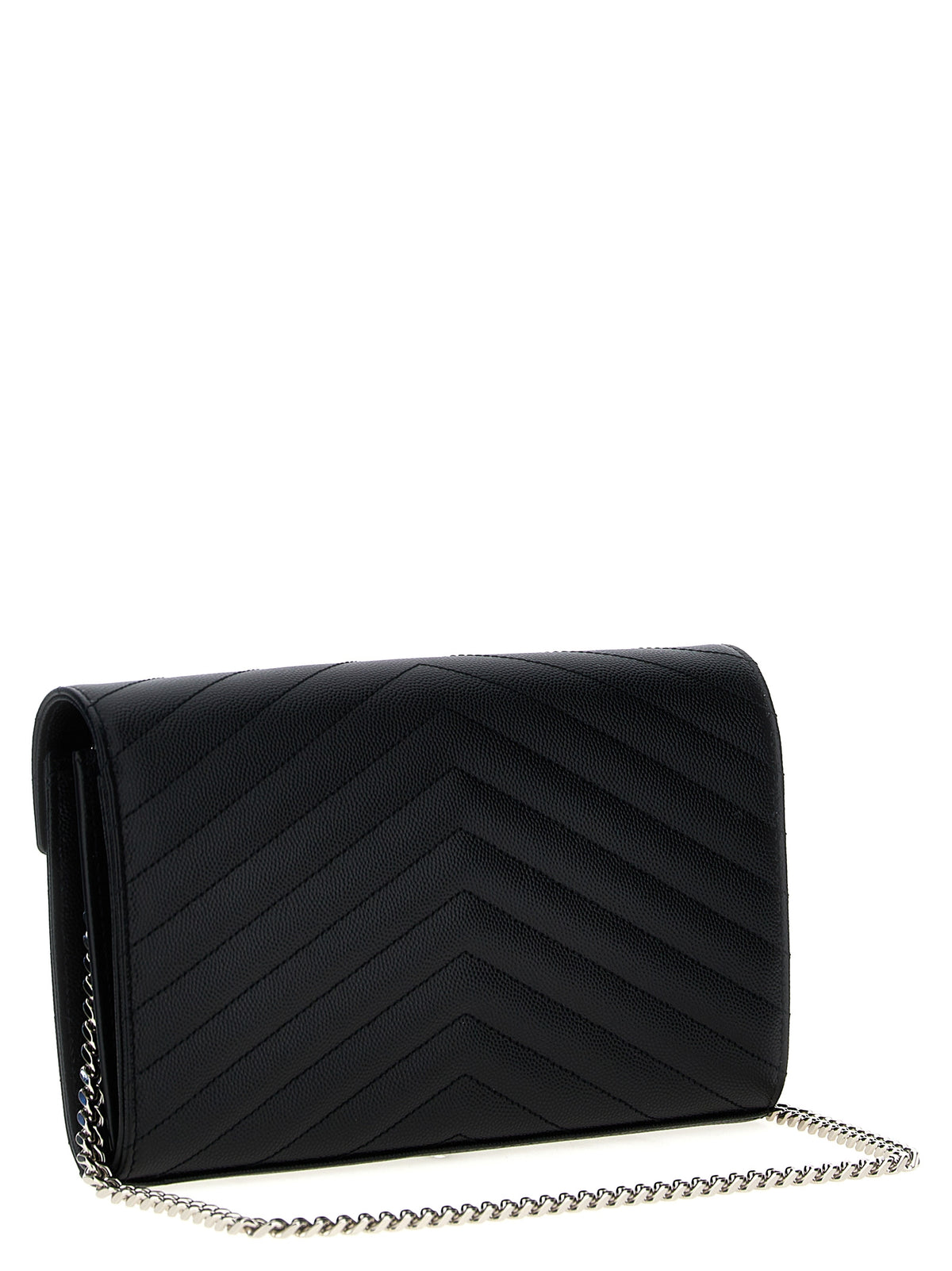 Saint Laurent Cassandre De Poudre Calfskin Leather Quilted Flap Clutch Handbag - Black