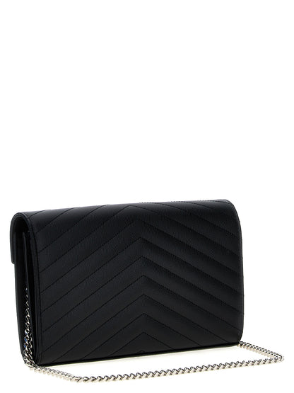 Saint Laurent Cassandre De Poudre Calfskin Leather Quilted Flap Clutch Handbag - Black