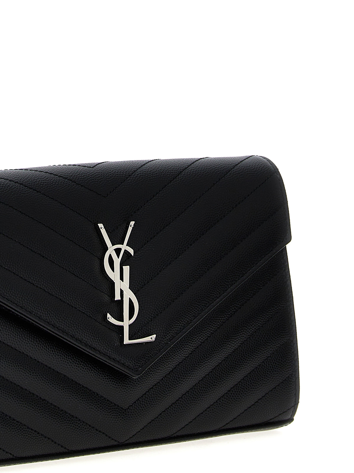 Saint Laurent Cassandre De Poudre Calfskin Leather Quilted Flap Clutch Handbag - Black