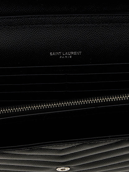 Saint Laurent Cassandre De Poudre Calfskin Leather Quilted Flap Clutch Handbag - Black