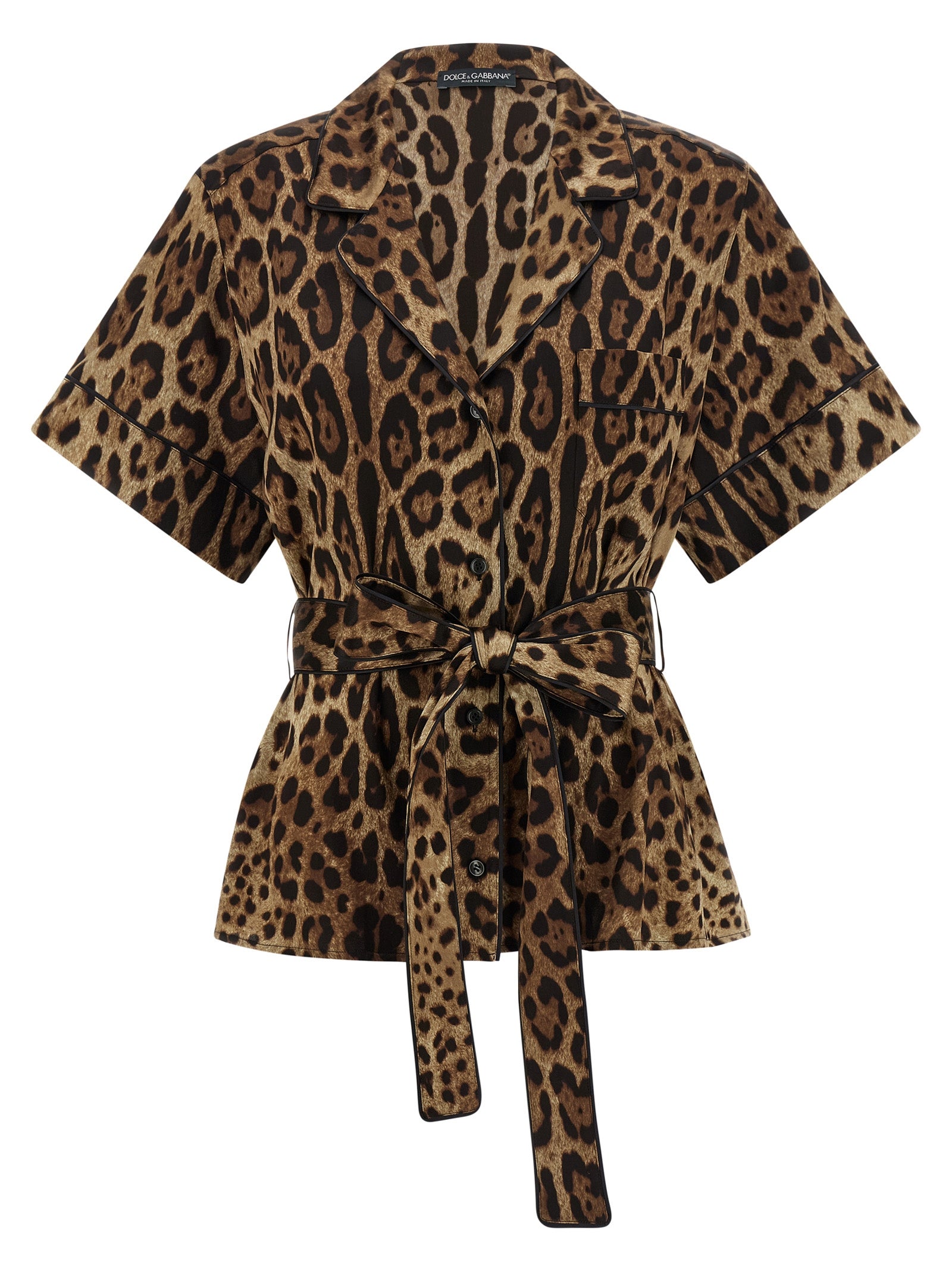 Blouse by Dolce & Gabbana for women in silk black, brown, leopard-print & print features an architectural silhouette with a refined short-sleeve and elegant for a architectural look.