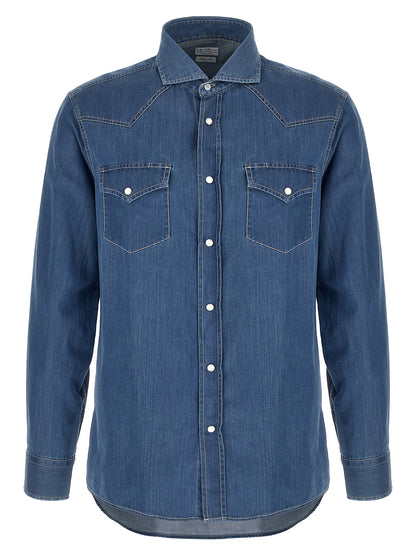 Brunello Cucinelli Essence Men's Denim Cotton Shirt - Blue