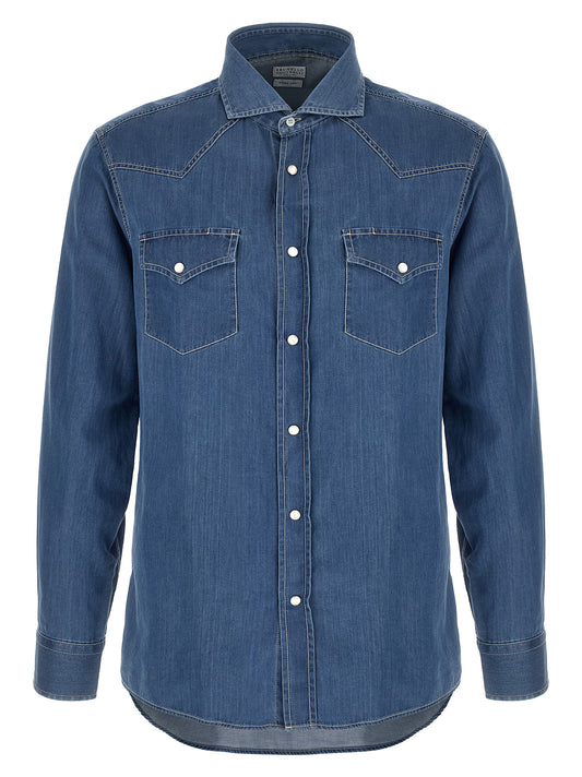 Brunello Cucinelli Essence Men's Denim Cotton Shirt - Blue