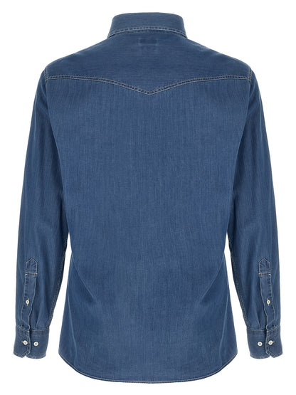 Brunello Cucinelli Essence Men's Denim Cotton Shirt - Blue