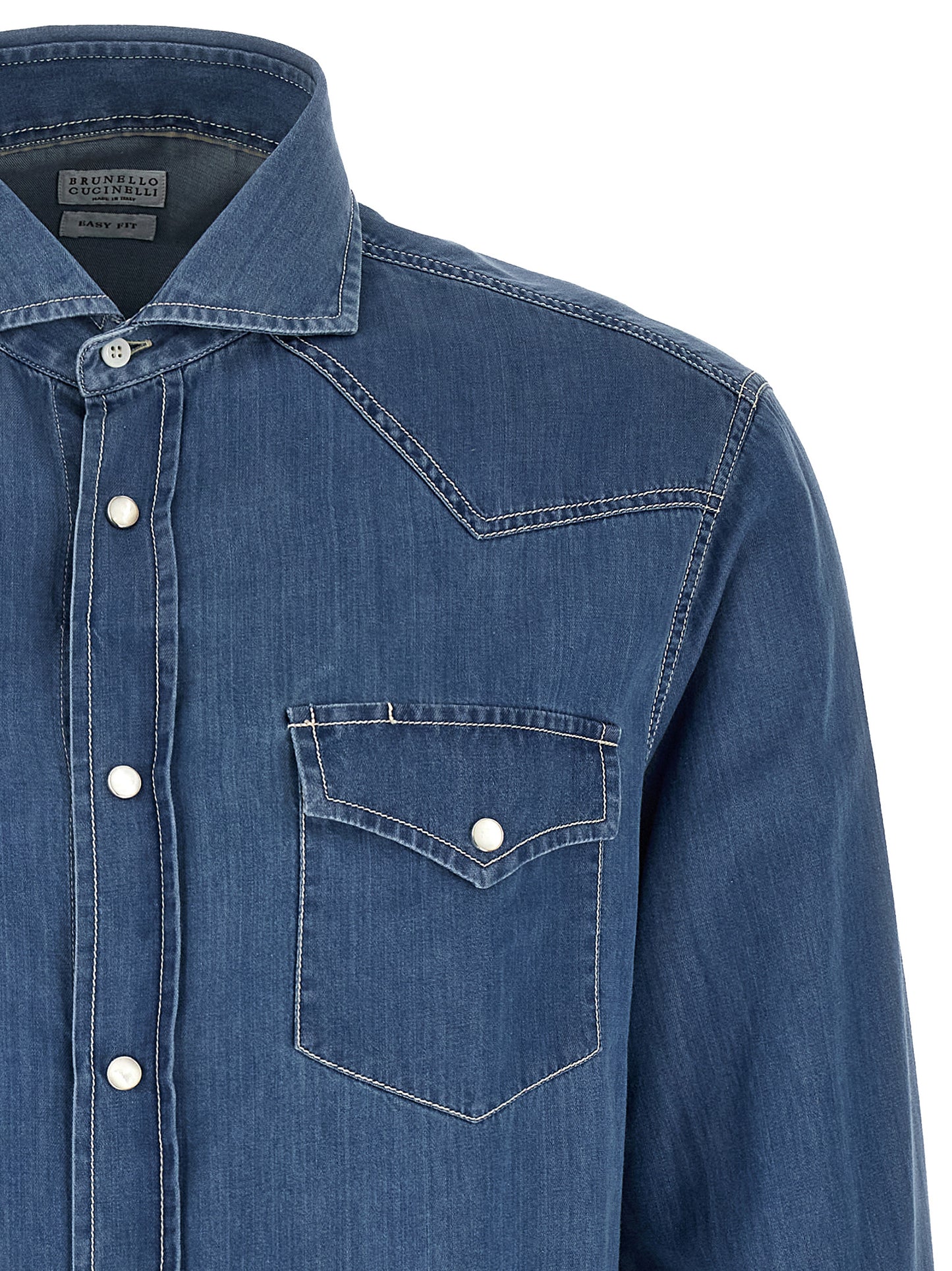 Brunello Cucinelli Essence Men's Denim Cotton Shirt - Blue