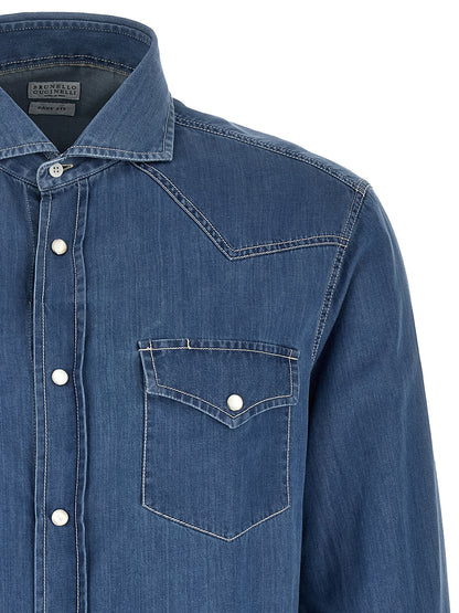 Brunello Cucinelli Essence Men's Denim Cotton Shirt - Blue