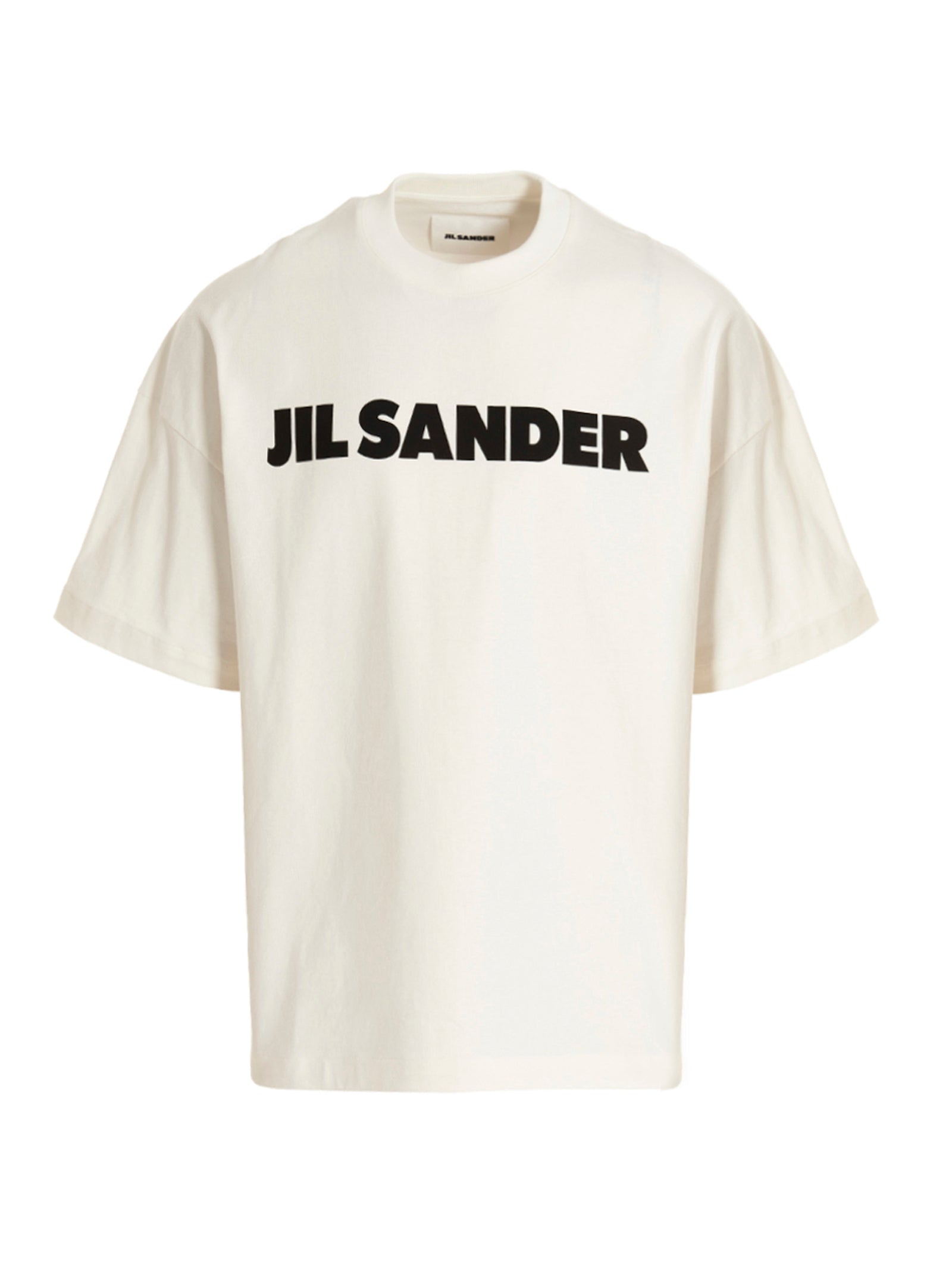T-Shirt by Jil Sander for men in cotton bicolour, black, white & print showcases a chic silhouette, artfully detailed with a chic and short-sleeve for a chic finish.