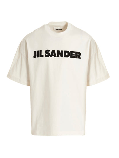 T-Shirt by Jil Sander for men in cotton bicolour, black, white & print showcases a chic silhouette, artfully detailed with a chic and short-sleeve for a chic finish.