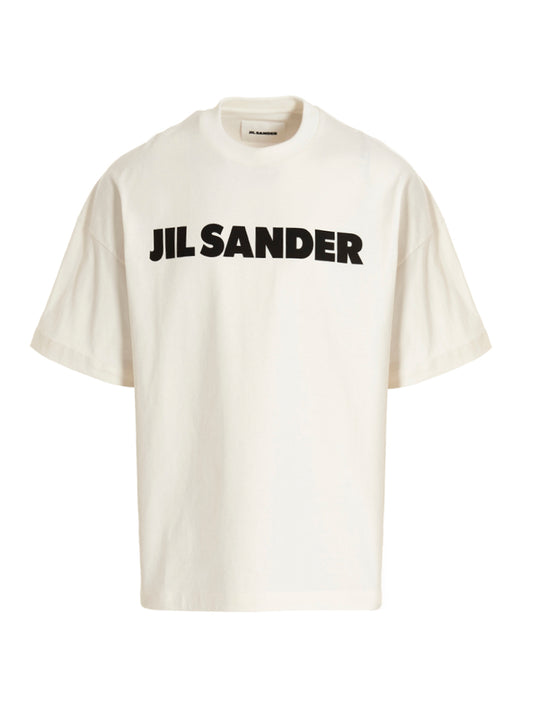T-Shirt by Jil Sander for men in cotton bicolour, black, white & print showcases a chic silhouette, artfully detailed with a chic and short-sleeve for a chic finish.